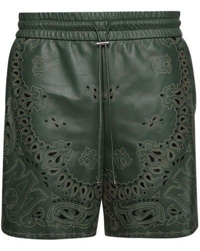 Amiri Bandana Laser-etched Leather Shorts - Green