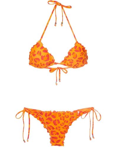 Amir Slama Leopard-print Triangle Bikini - Orange
