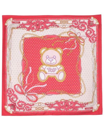 Moschino Teddy Bear-motig Silk Scarf - Red