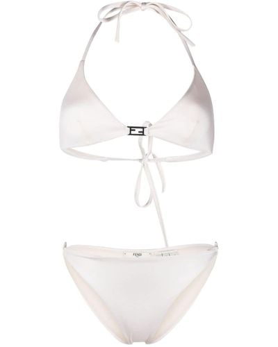 Fendi Triangel-Bikini mit Logo-Schild - Weiß