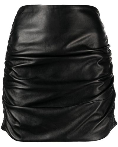 Michelle Mason Ruched Leather Miniskirt - Black