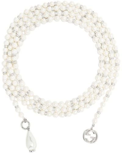 Gucci Collar de perlas con aplique Interlocking G - Blanco