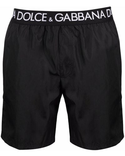 Dolce & Gabbana Logo Waistband Swim Shorts - Black