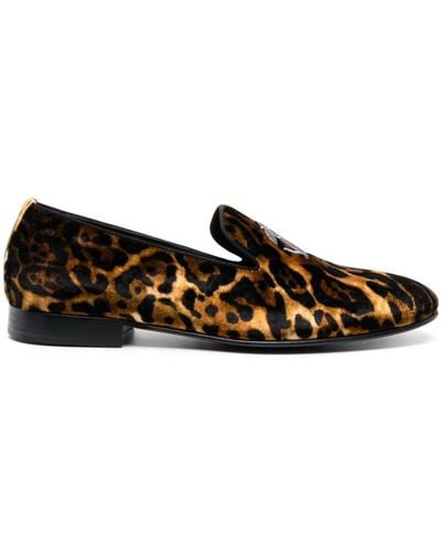 Roberto Cavalli Logo-embroidered leather loafers - Marrone