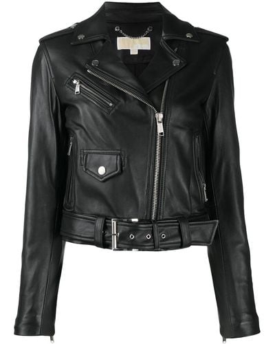 MICHAEL Michael Kors Cropped Leather Jacket - Black