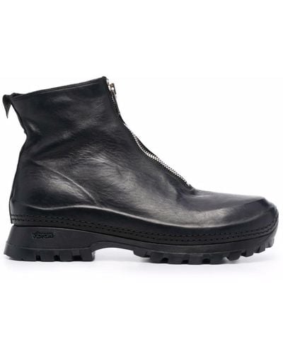 Guidi Zipped Leather Ankle Boots - Black