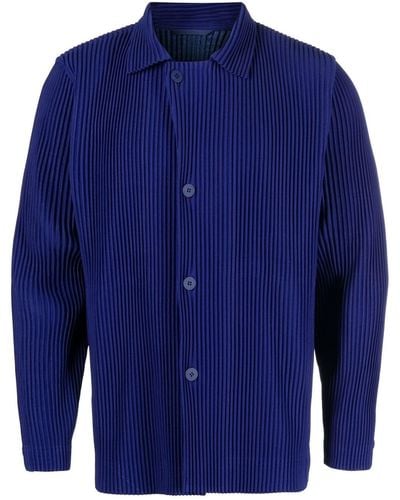 Homme Plissé Issey Miyake Off-centre Fastening Fully-pleated Jacket - Blue