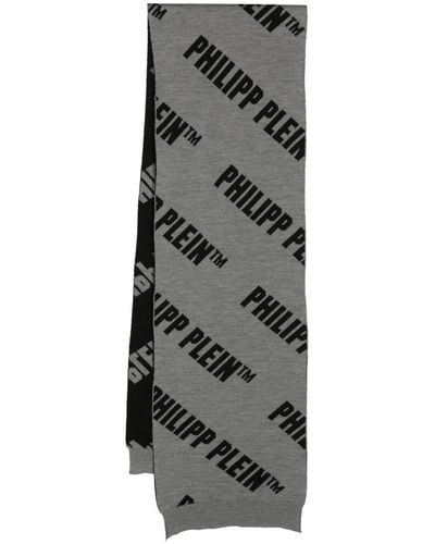 Philipp Plein Logo-jacquard Wool Scarf - Grey