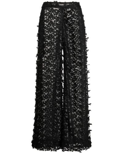 Cynthia Rowley Wide-leg Lace-appliqué Trousers - Black