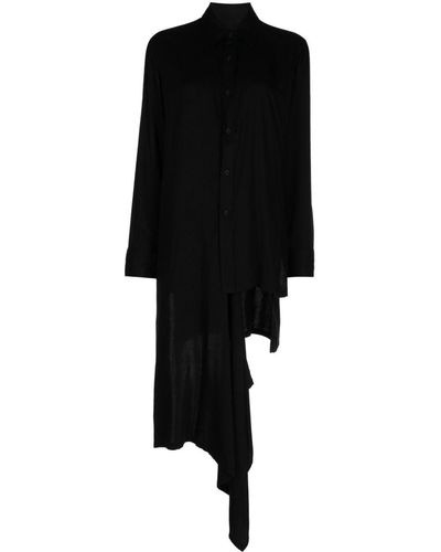 Yohji Yamamoto Asymmetric Long-sleeve Shirtdress - ブラック