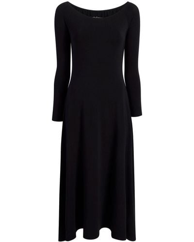 Another Tomorrow Boat-neck Long-sleeve Midi Dress - Black