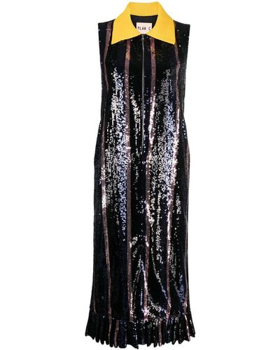 Plan C Collared Sequin-embellished Midi Dress - Black