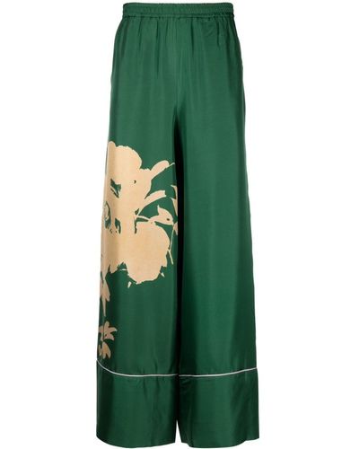 Pierre Louis Mascia Cialda Floral-print Wide-leg Silk Pants - Green