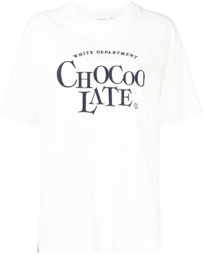 Chocoolate T-shirt Met Geborduurd Logo - Wit