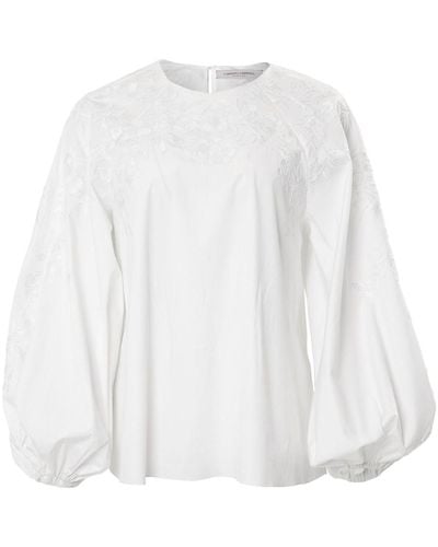Carolina Herrera Puffärmel-Bluse mit Blumenstickerei - Weiß