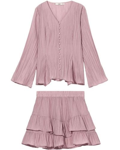 B+ AB Pleated Ruffled Miniskirt Set - Pink
