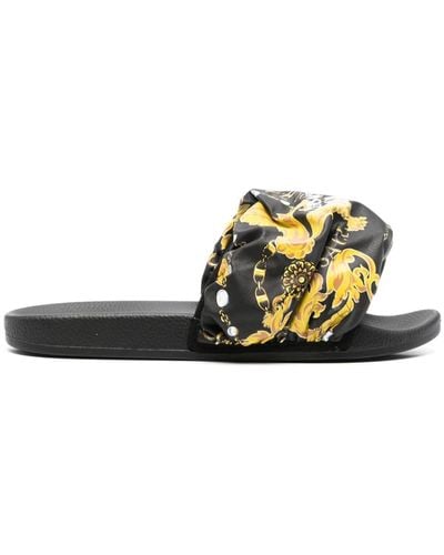 Versace Chain Couture-print Padded Slides - Black