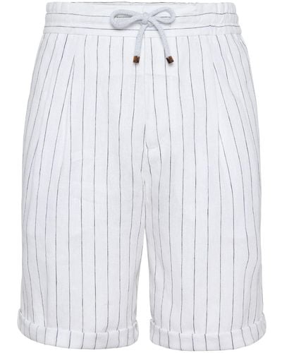 Brunello Cucinelli Gestreifte Shorts aus Leinen - Weiß