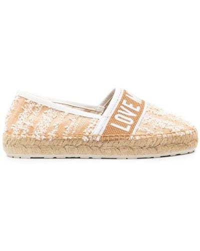Love Moschino Logo-embroidered Frayed-detailing Espadrilles - Natural