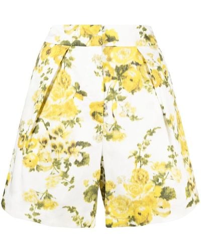 Erdem Floral-print Cotton Shorts - Metallic