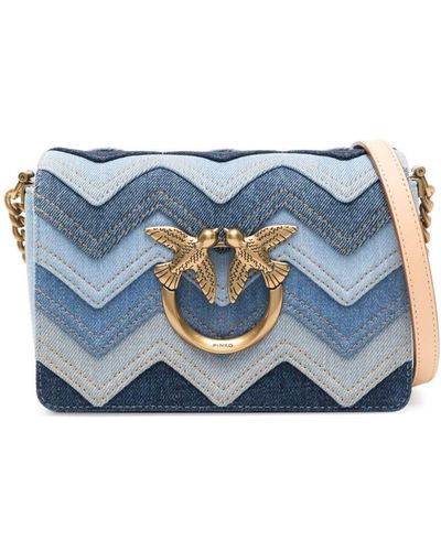 Pinko Mini Love Click Denim Shoulder Bag - Blue
