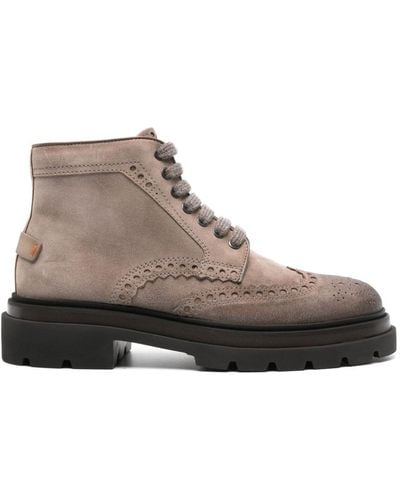 Santoni Logo-patch Leather Boots - Brown