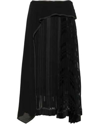 3.1 Phillip Lim Pleated Draped Panel Midi Skirt - Black