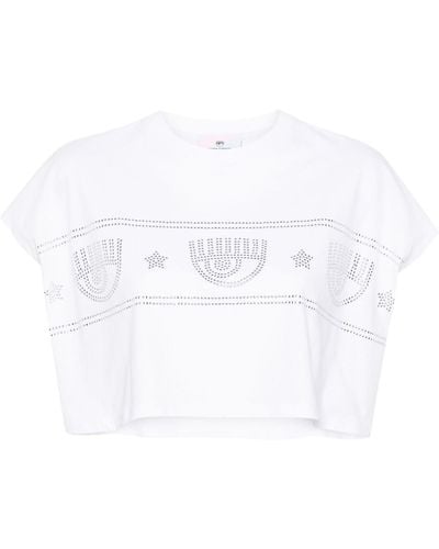Chiara Ferragni T-shirt crop à logo clouté - Blanc