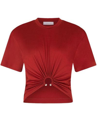 Rabanne Piercing-appliqué Cotton T-shirt - Red