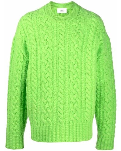 Ami Paris Cable-knit Crew-neck Sweater - Green