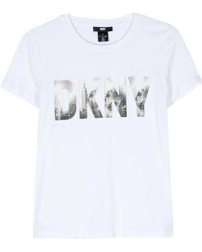DKNY Katoenen T-shirt Met Logo-reliëf - Wit