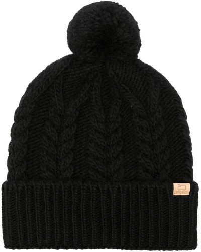 Woolrich Wool Cable Pom Pom Beanie - Black
