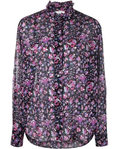 Isabel Marant Gamble Floral-print Organic Cotton Shirt - Purple