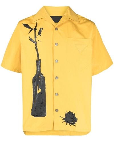 Prada Bowlingshirt Met Print - Geel