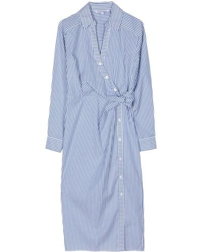 Veronica Beard Wright Striped Cotton Wrap Dress - Blue
