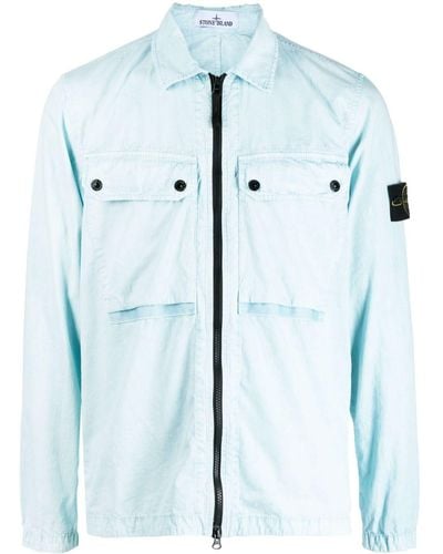 Stone Island Compass Logo-patch Zip-up Shirt Jacket - Blue