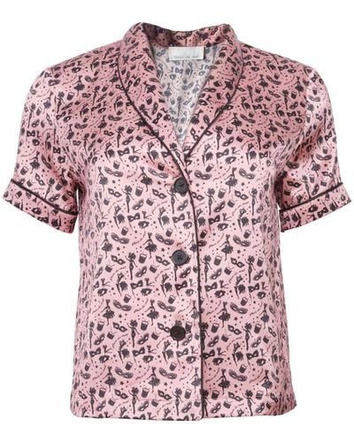 Fleur du Mal Carnival-print Silk Pajama Top - Pink