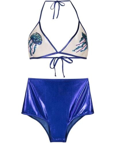 Brigitte Bardot Sequin-Embellished Metallic Bikini - Blue