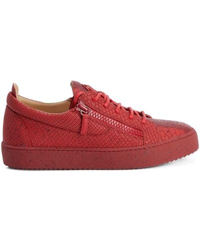 Giuseppe Zanotti Frankie Snakeskin-effect Low-top Leather Trainers - Red