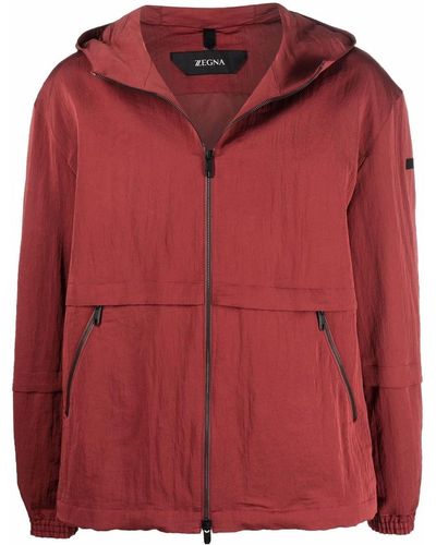Zegna Zipped-up Hooded Jacket - Red