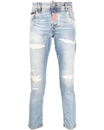 Philipp Plein Jeans skinny con effetto vissuto - Blu