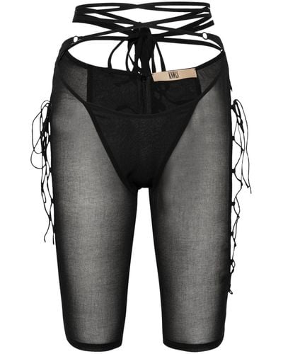 KNWLS Glimmer Lace-up Sheer Shorts - Black