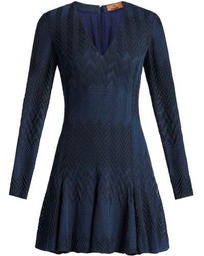 Missoni Vestido corto de ganchillo en zigzag - Azul