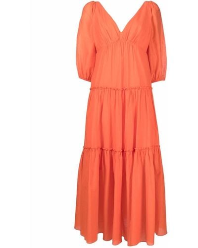 Marchesa V-neck Tiered Midi Dress - Orange