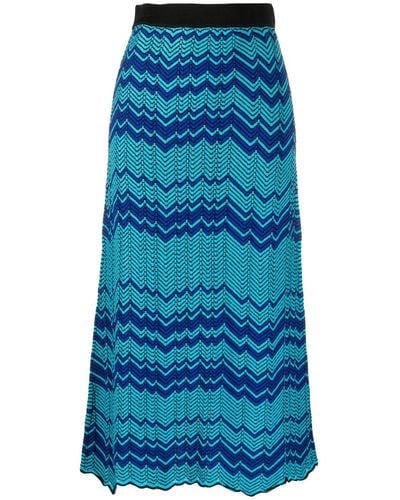 Wales Bonner Palm Zigzag Pattern Midi Skirt - Blue