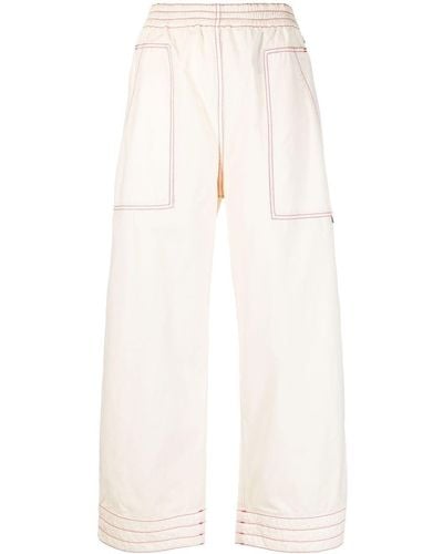 Palm Angels Contrast-stitch Wide-leg Trousers - White