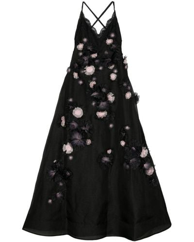 Zimmermann Robe longue à fleurs appliquées - Noir