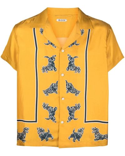 Bode Running Scottie-print Silk Shirt - Yellow
