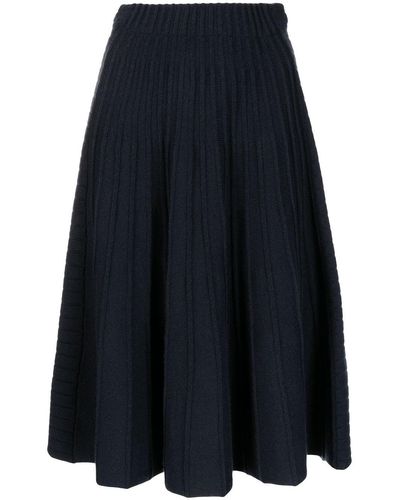 N.Peal Cashmere Midi Pleated Cashmere Skirt - Blue
