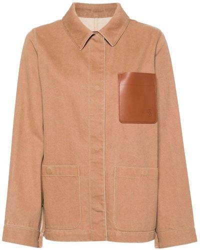 Yves Salomon Leather-pocket Denim Jacket - Brown